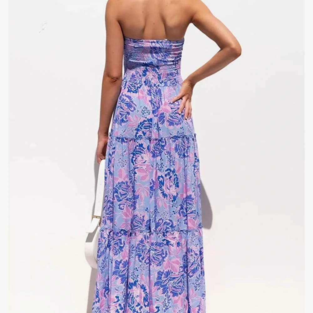 NWT ZESICA Women's Bohemian Floral Printed Strapless Maxi Dress - Picture 5 of 6